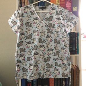 XS cute cat light blue scrub top